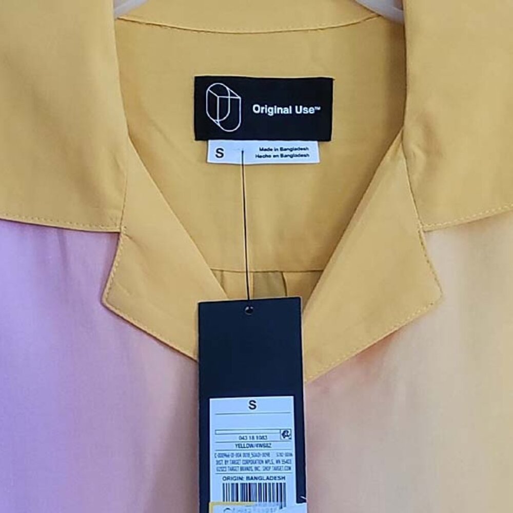 NWT Sz S Tropical Hawaiian Short Sleeve Shirt Yellow Black Pink "Original Use" - Picture 3 of 4